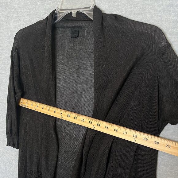 120% Lino Longline Cardigan Black Size S Sheer Open Gauzy Duster High Low Luxury - Picture 10 of 11
